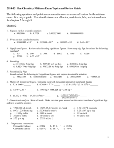 2009-10 Chemistry 1st Semester Final Exam Topics and Review