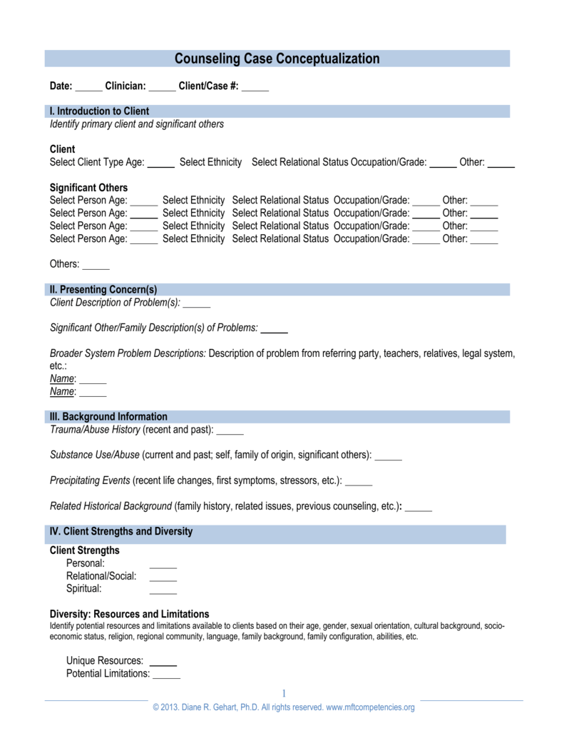 Counseling Case Conceptualization Template