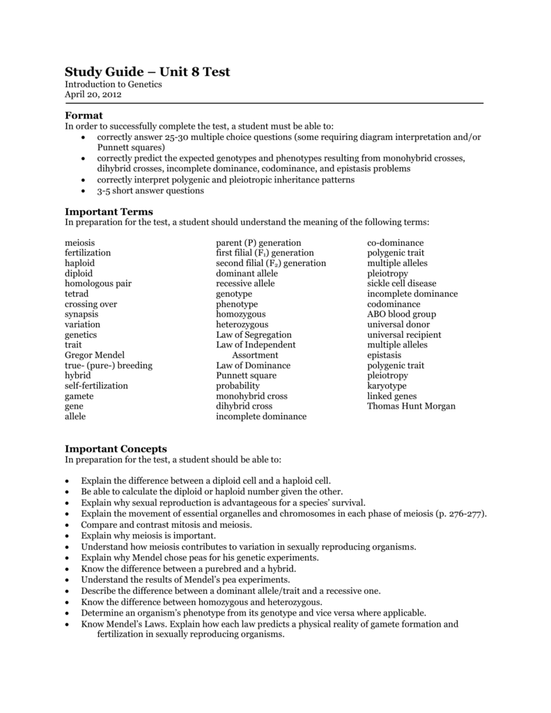 Traits Genes And Alleles Study Guide