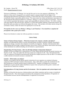 IB Biology 3/4 Syllabus 2015-2016