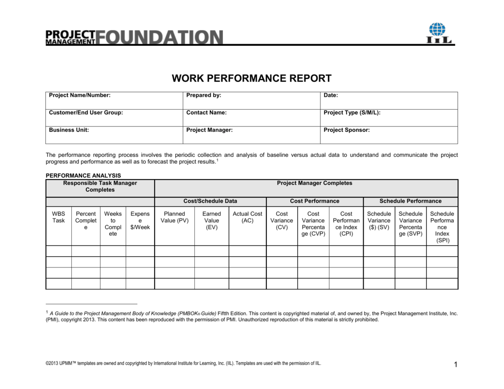 Work Performance Report - International Institute for Learning