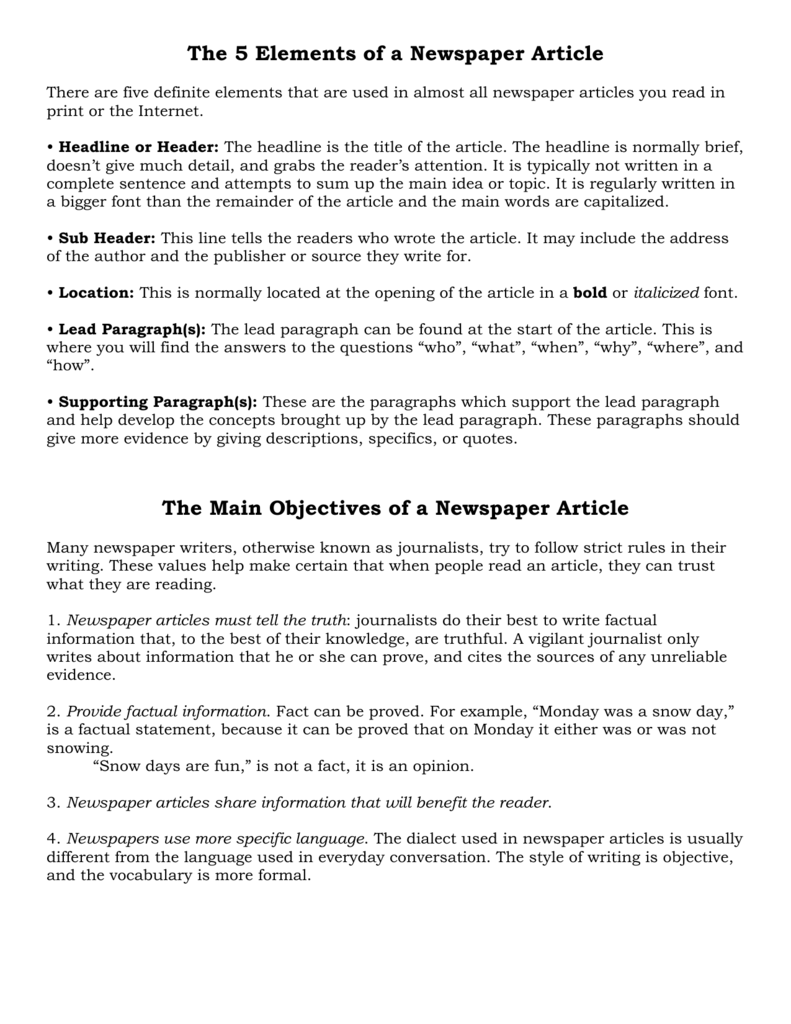 The 22 Elements of a Newspaper Article