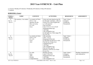 2015 Year 8 FRENCH – Unit Plan