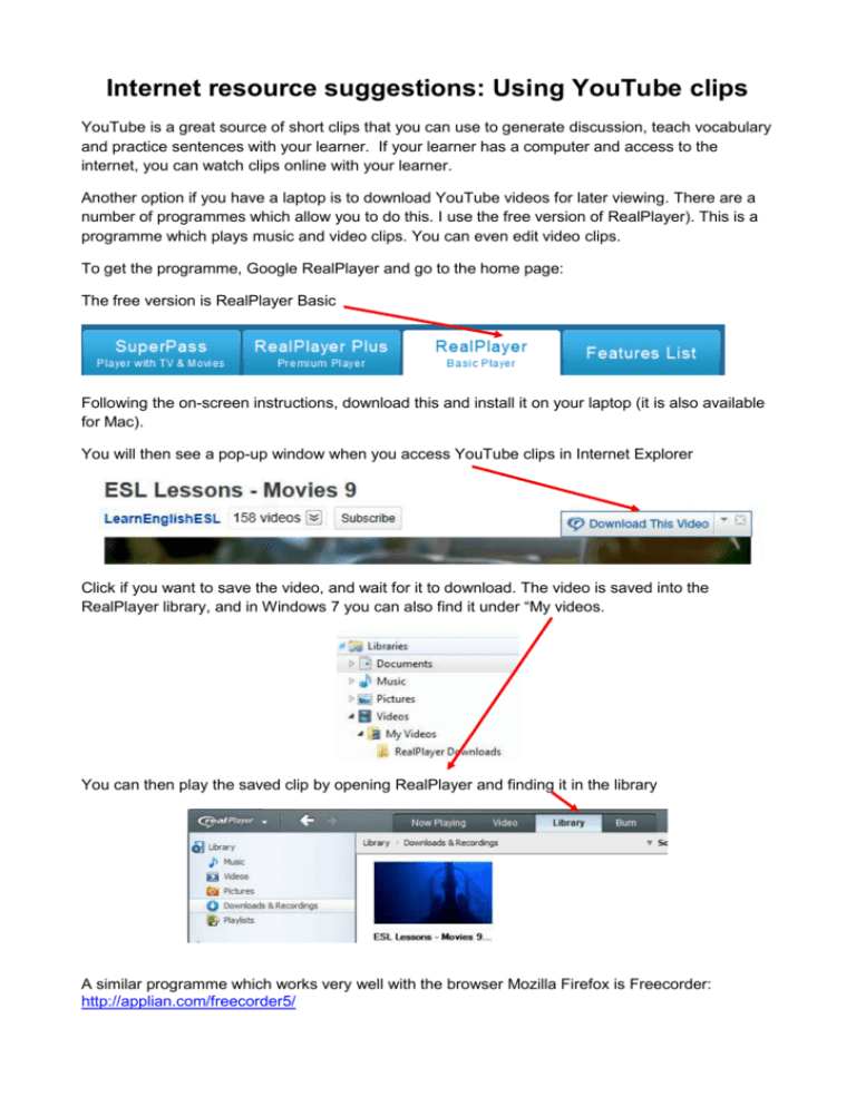 resource suggestions Using YouTube clips