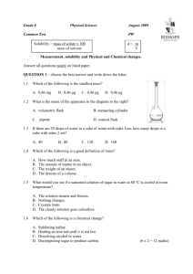 Grade 8 Physical Science August 2009 Common Test PW Solubility