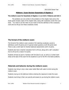 Midterm Exam Review-Essentials of Algebra 1
