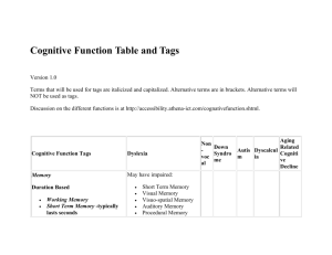 Cognitive Function Table and Tags