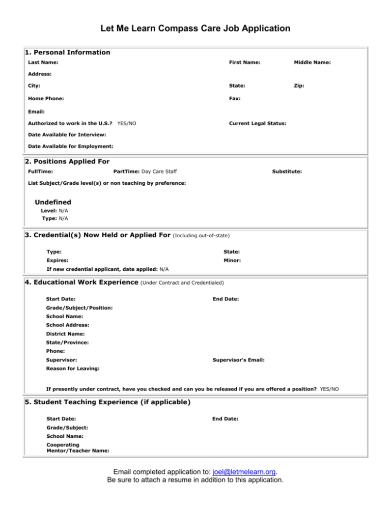 Job Application LML Compass Care