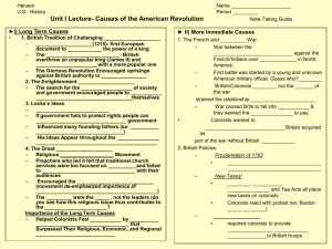 Unit I Lecture- Causes of the American Revolution