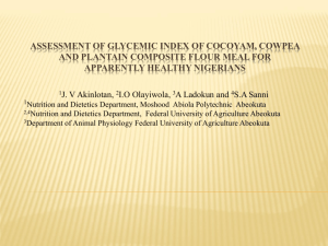 assessment of glycemic index of cocoyam, cowpea and plantain