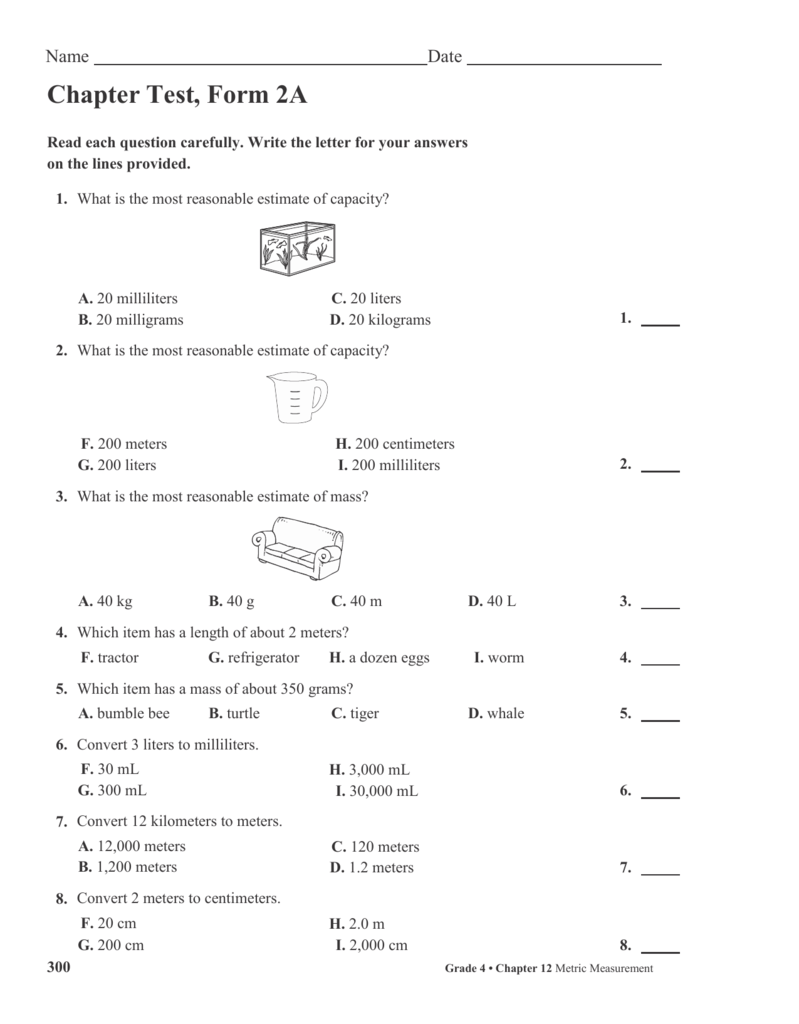 Chapter Test Form 2A