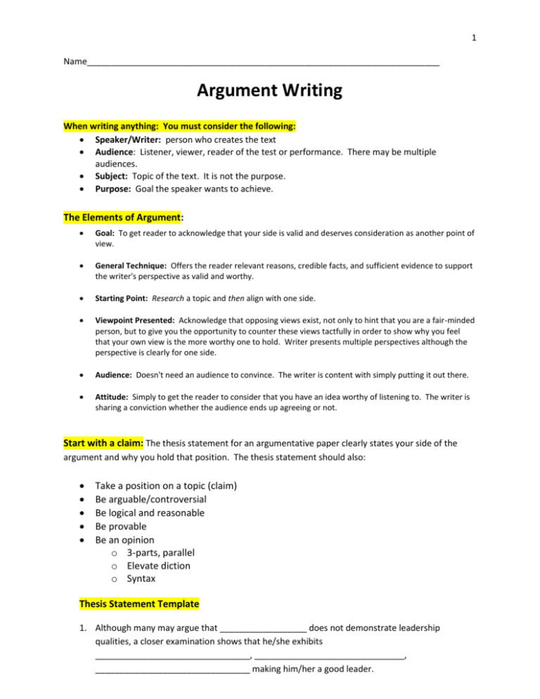 Argument Writing