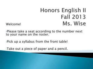 Honors English II Fall 2013 Ms. Wise - wiseenglish