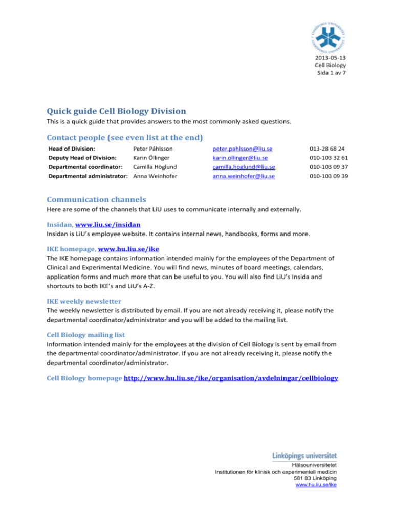 Quick guide Cell Biology Division