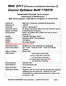 MAC 2311 (Calculus & Analytical Geometry I) Course Syllabus Ref