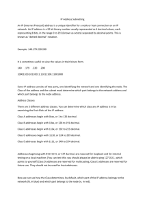 IP Address Subnetting An IP (Internet Protocol) address is a unique