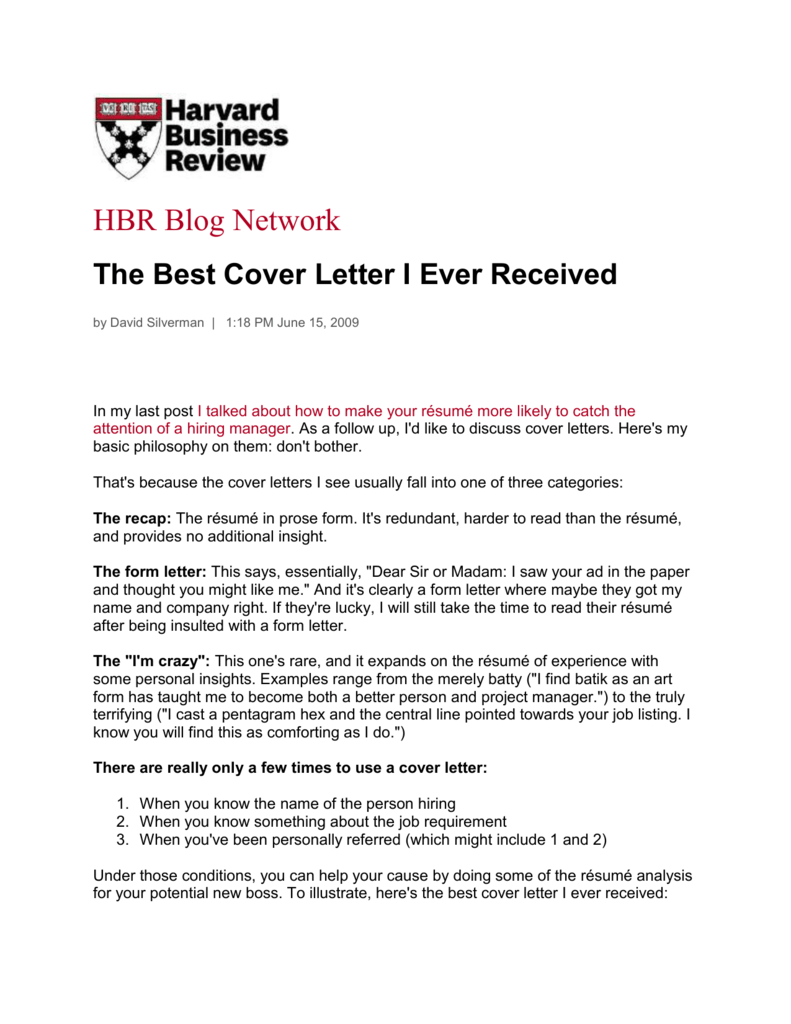 best cover letter i ever received