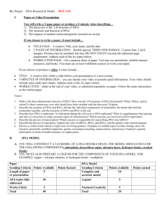 Bio Project – DNA Research & Model DUE 11/8 Paper or Video