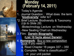 Lecture I (PowerPoint) "Taxonomy/Classification/Biodiversity"