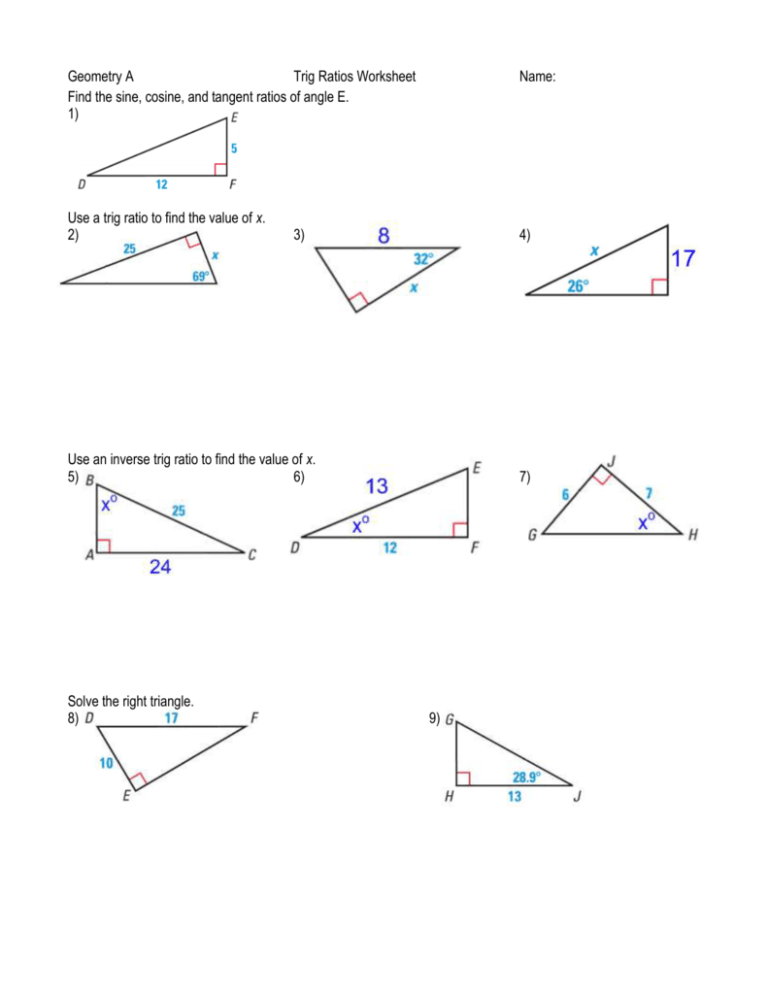 Trig Applications Geometry Chapter 8 Packet Key - Intro To ...
