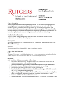 RU Writing for the Health Professional Course Syllabus