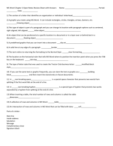 Vocab Quiz MS Word Ch 3 - Review Sheet with Answers