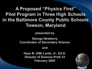 Physics First PowerPoint - Baltimore County Public Schools