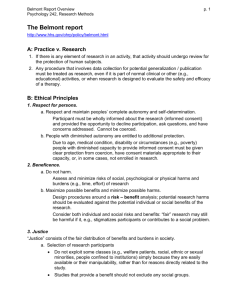 Belmont report - Psychology 242, Research Methods in
