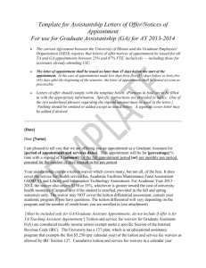 Template for Assistantship Letters of Offer/Notices of