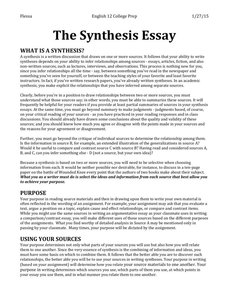 chapter 9 writing a synthesis of ideas essay