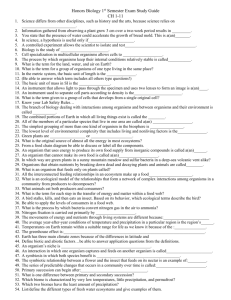Honors Biology 1st Semester Exam Study Guide