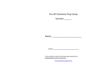 Pre-AP Chemistry Prep Camp - ccisdchemistry