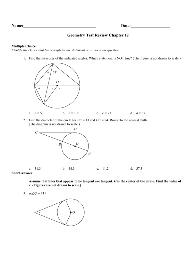 geometry unit 10 circles test answer key chapter 10