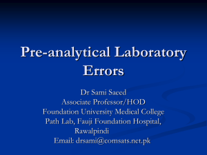 Pre-analytical Laboratory Errors - Pakistan Society Of Chemical