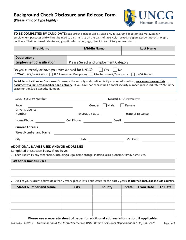 Background Check Disclosure and Release form
