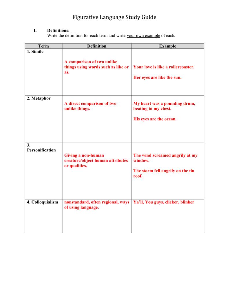 Figurative Language Study Guide Figurative Language Study Guide