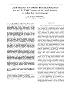 David Cababaro Bueno 10th MANILA International Conference on ASSHIS-17 Dec 17-18 2017 Green Practices as Corporate Social Responsibility towards BUENO framework for Hotel Industry