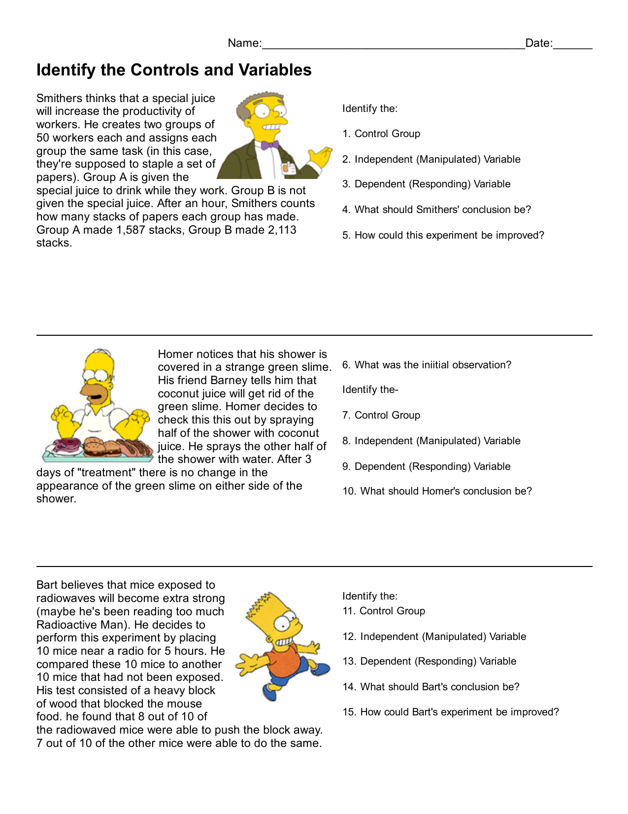 Identify the Controls and Variables Regarding Simpsons Variables Worksheet Answers
