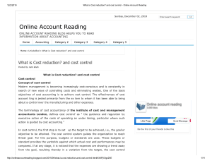 Cost Reduction and Cost Control