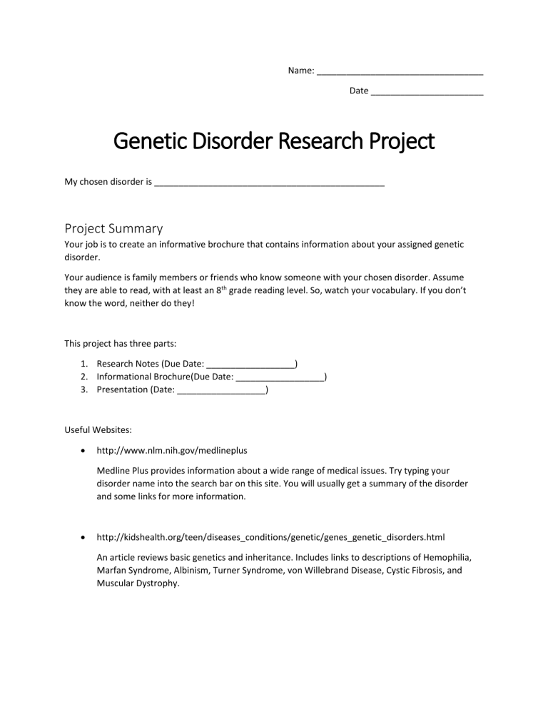 genetic disorder research project example