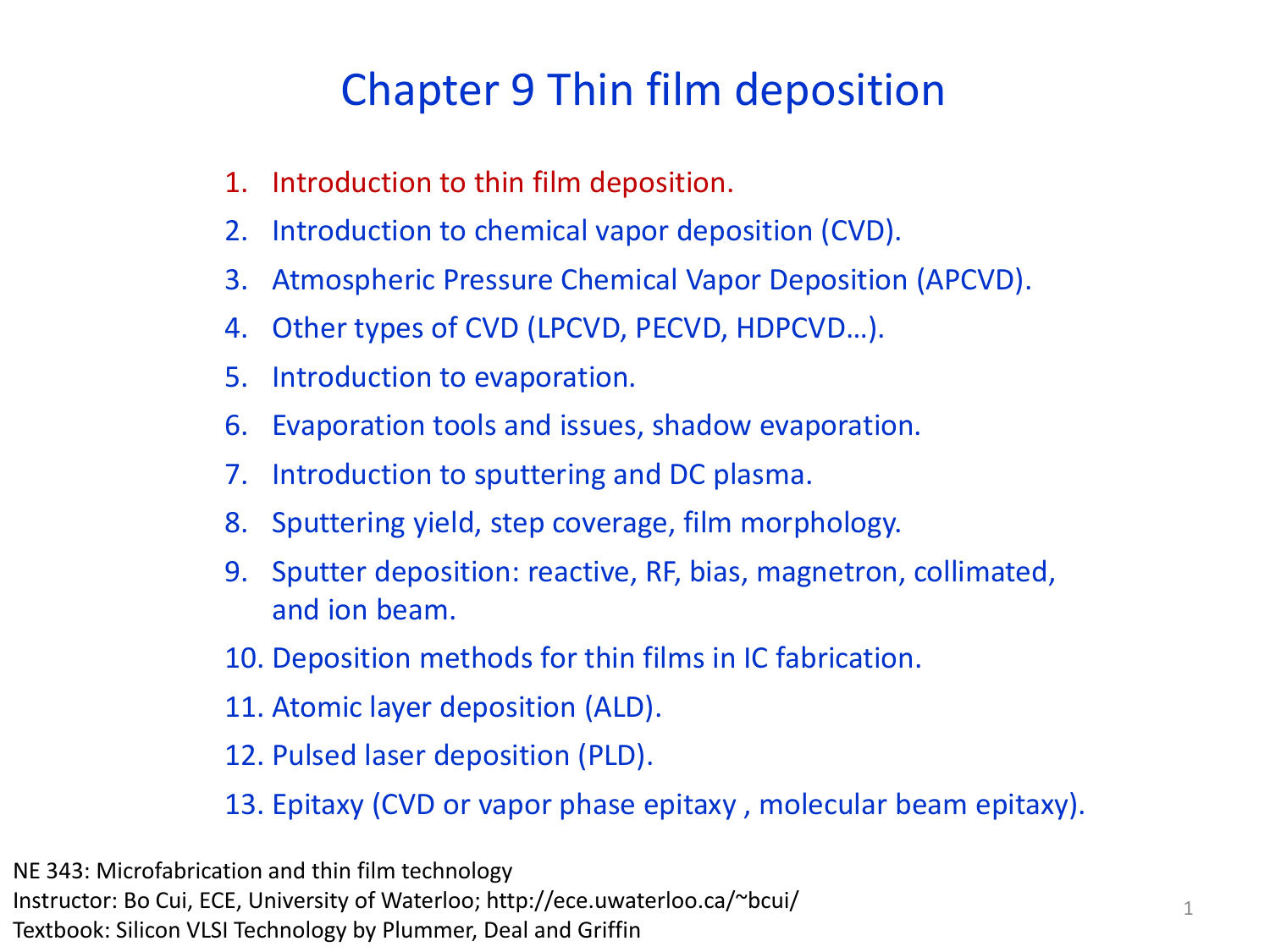 Supplement niveau Begge Chapter 9 Thin film deposition I