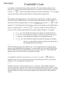 D4and5 Coulombs Law Worksheet with reading assignment attached