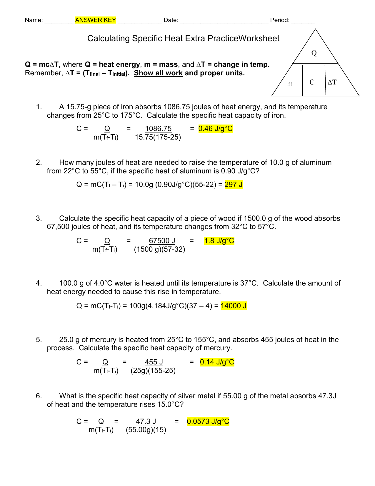 Calculating Specific Heat Worksheet Zipworksheet