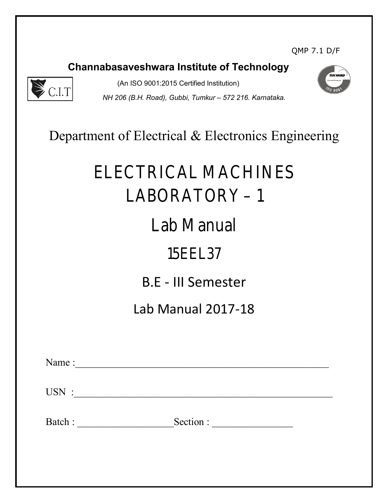 Electrical Machine Ii Lab Manual