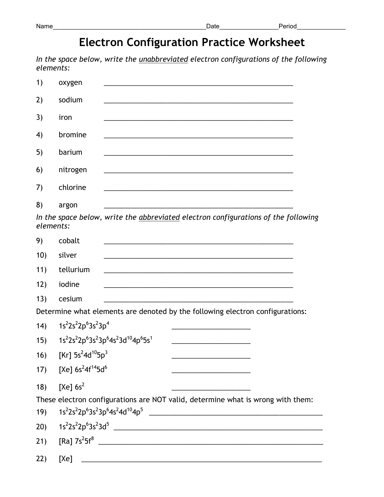 Electron Configuration Practice WS (p&G) with answers (20) For Electron Configuration Worksheet Answers