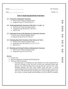 PreCalc 11 - Unit 4 Analyzing Quadratic Functions Student Package