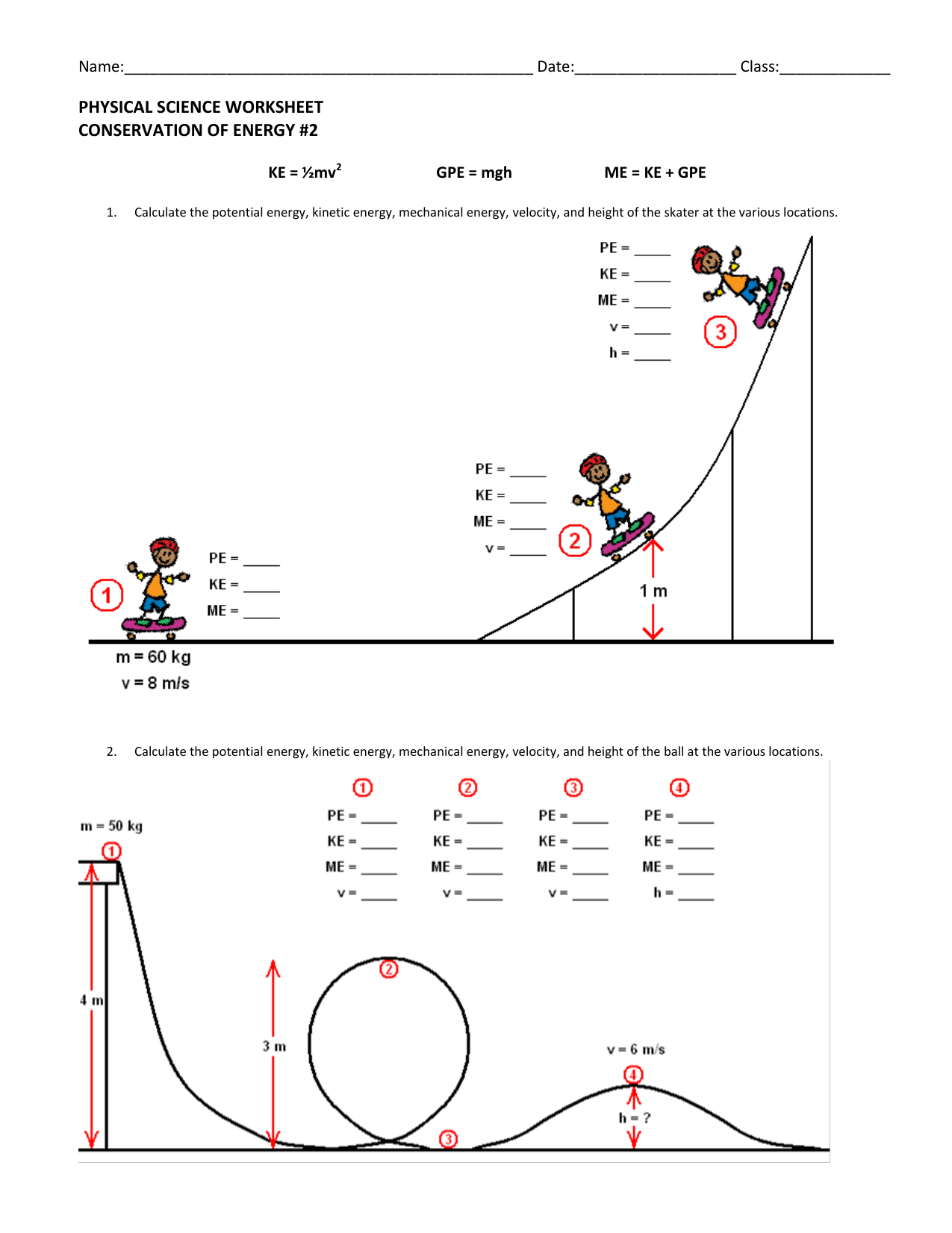 Conservation of Energy (dragged) Throughout Conservation Of Energy Worksheet Answers