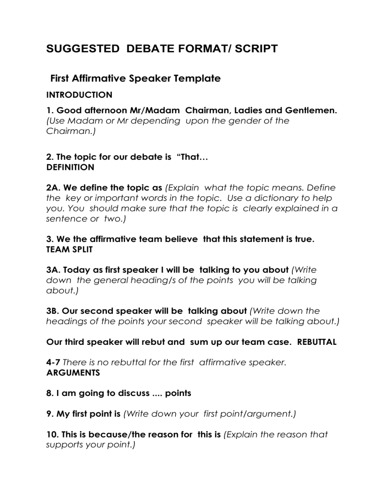 how to write debating speech