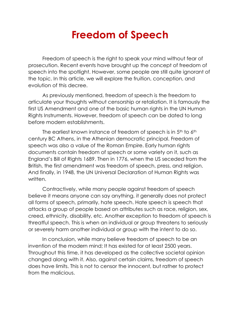freedom of speech long essay