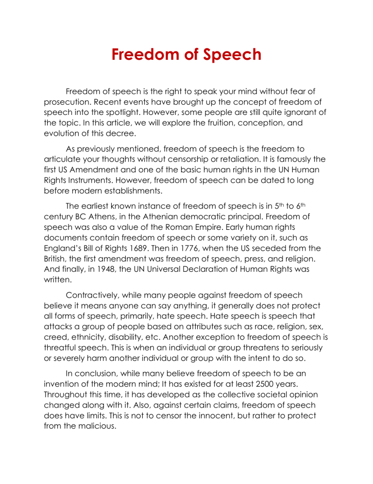 persuasive essay about freedom of speech